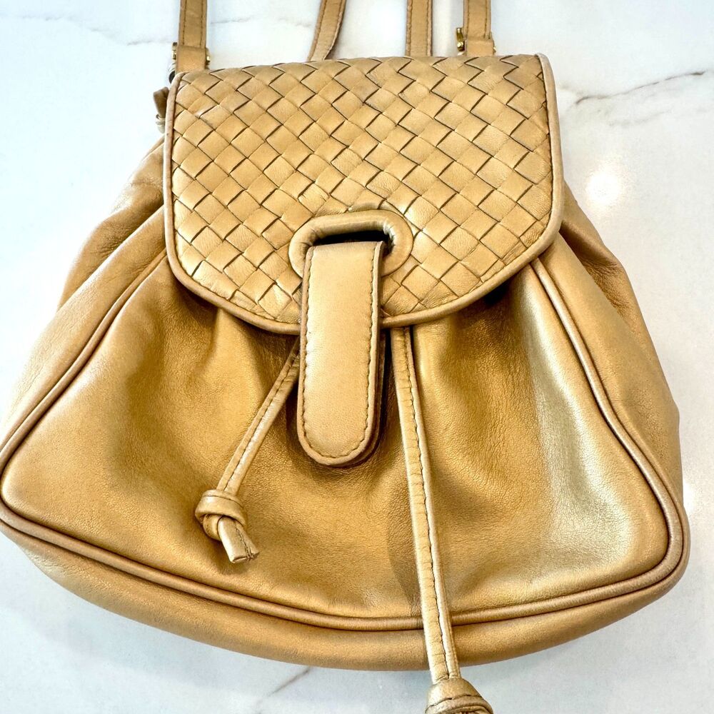 Bottega Veneta Intrecciato Mini Gold Leather Backpack - Picture 4 of 14